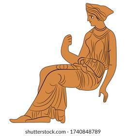 Ilustración vectorial aislada. Sentada en la antigua joven o diosa griega. Estilo de pintura de malla.