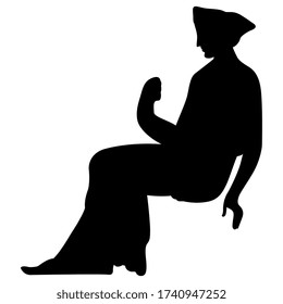 Isolated vector illustration. Sitting ancient Greek young woman or goddess. Black silhouette on white background.silhouette.