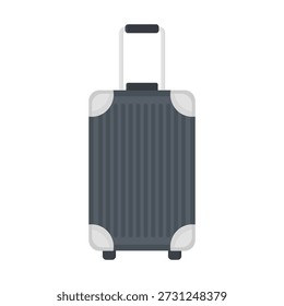 Una Ilustración vectorial aislada de una elegante maleta de metal plateado con un mango negro y una cerradura segura, perfecta para viajes de negocios o como una caja de equipo de almacenamiento de aluminio duradera