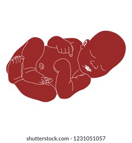 Isolated vector illustration. Sleeping newborn baby. Flat cartoon style.