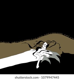 Isolated vector illustration. Sleeping Salome. Illustration to the play by Oscar Wilde. Based on hand drawn original style art.