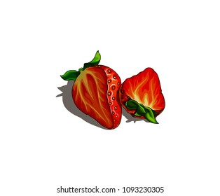 Isolated vector illustration of sliced red strawberry.