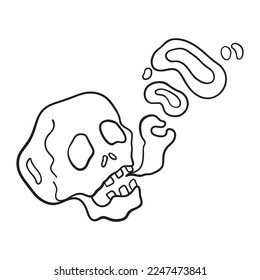 Isolated vector illustration of smoking skeleton. Cute thin line icon for design, cover etc.	