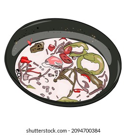 Isolated vector illustration of soup. Korean food for print, logo, icon, template for designer
