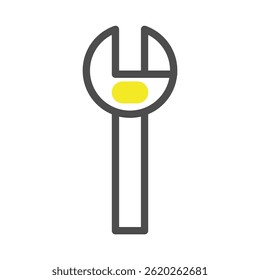 Ilustração vetorial isolada de um ícone de chave de abrangência. Representa uma chave inglesa ajustável com contorno cinza e detalhe amarelo. Perfeito para representar serviços de reparo, indústria ou trabalho técnico.