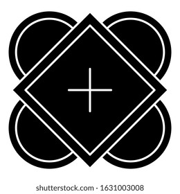 Isolated vector illustration. Square geometrical decor or mandala. Medieval Catholic style. Black and white silhouette.