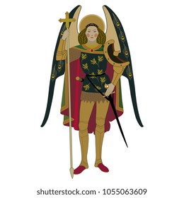 Isolated vector illustration of St. Archangel Michael. Based on ancient painting.