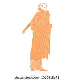 Isolated vector illustration of a standing ancient Greek woman. 
