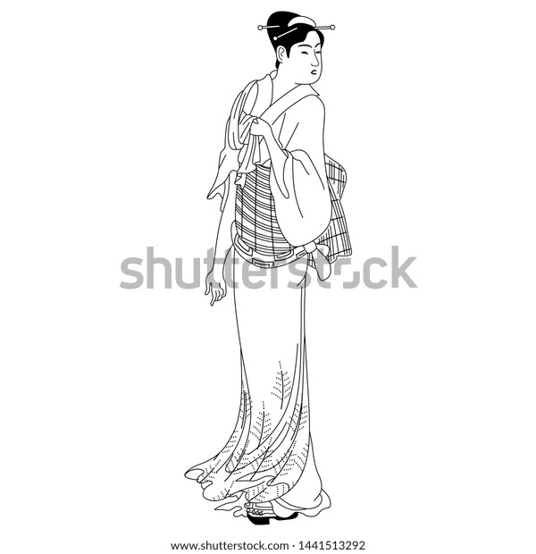 Isolated Vector Illustration Standing Japanese Woman Stock Vector ...