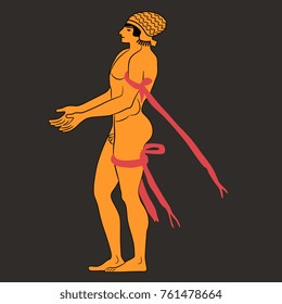 Isolated vector illustration. Standing old Greek naked youth. Based on authentic ancient image.
