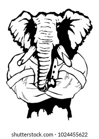 Isolated vector illustration a strong wild elephant-man. Logo
