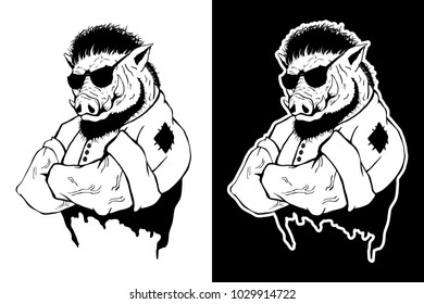 Isolated vector illustration a strong wild boar - man.