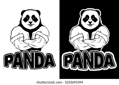 Isolated vector illustration a strong wild panda- man.