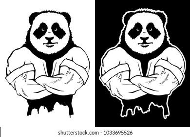 Isolated vector illustration a strong wild panda- man.