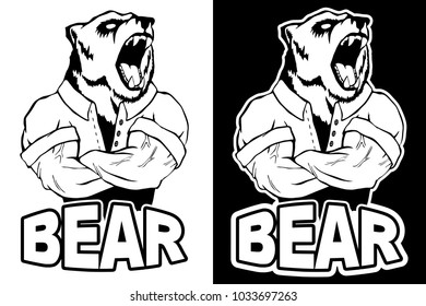 Isolated vector illustration a strong wild bear- man. Logo