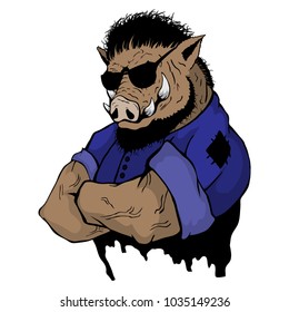 Isolated vector illustration a strong wild boar - man.