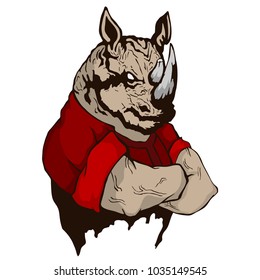 Isolated vector illustration a strong wild rhinoceros - man.