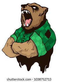 Isolated vector illustration a strong wild bear- man.