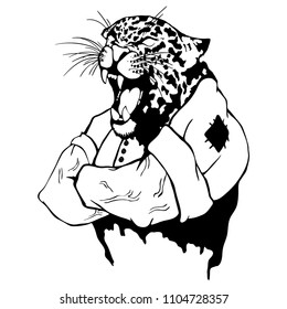 Isolated vector illustration a strong wild leopard-man.