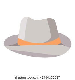 Vereinzelte Vektorillustration eines stilvollen grauen Fedora-Hutes mit einem orangefarbenen Band auf weißem Hintergrund