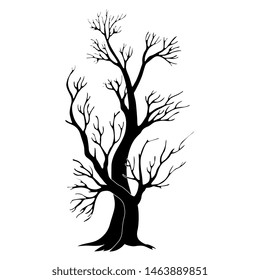 Isolated vector illustration. Stylized bare tree. Black and white silhouette.