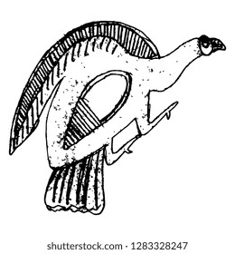Isolated vector illustration. Stylized bird. Hand drawn linear doodle sketch. Black silhouette on white background. Ethnic ancient Greek motif.