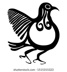 Isolated vector illustration. Stylized bird. Ancient Greek vase painting motif. Black and white silhouette.