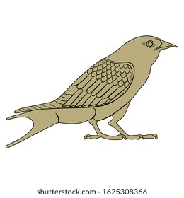 Isolated vector illustration. Stylized bird. Ancient Egyptian motif. Monochrome silhouette.