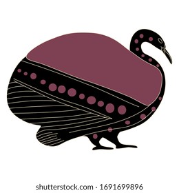 Isolated vector illustration. Stylized bird. Swan or waterfowl. Ancient Greek vase painting motif. Monochrome silhouette. Folk style.