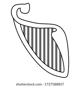 Isolated vector illustration. Stylized Celtic harp. Black and white linear silhouette.
