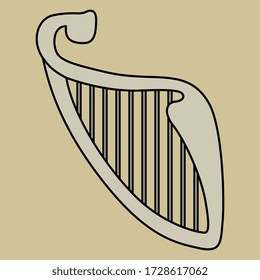 Isolated vector illustration. Stylized Celtic harp. Monochrome silhouette.