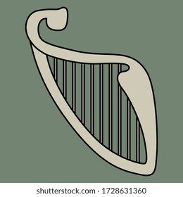 Isolated vector illustration. Stylized Celtic harp. Monochrome silhouette.