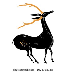 Isolated vector illustration of stylized deer. Ancient Greek style. Based on vase painting image.