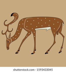 Isolated vector illustration. Stylized deer, doe or antelope. Ancient Greek vase painting motif.
