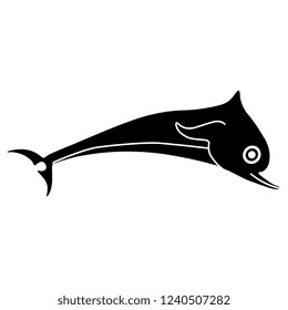 Isolated vector illustration. Stylized dolphin. Ancient Greek vase painting motif. Black and white linear silhouette.