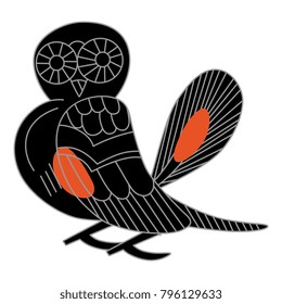 Isolated vector illustration. Stylized ethnic style owl. Based on ancient Greek art.