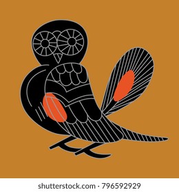 Isolated vector illustration. Stylized ethnic style owl. Based on ancient Greek art.