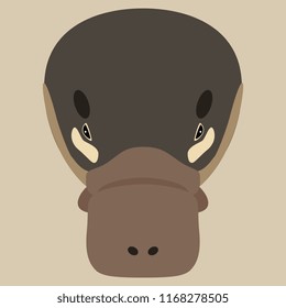 Isolated vector illustration. Stylized face of a Platypus. (Ornithorhynchus anatinus). Flat cartoon style.