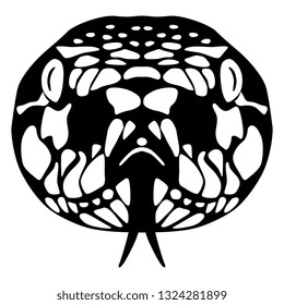 Isolated vector illustration. Stylized face of a snake. Black and white flat silhouette.