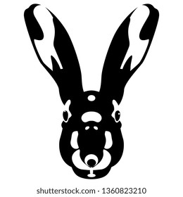 Isolated vector illustration. Stylized face of a hare or rabbit. Black and white flat silhouette. Logo style.
