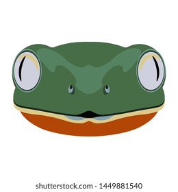 Isolated vector illustration. Stylized face of a frog. Flat cartoon style. Funny animal character.