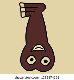 Isolated vector illustration. Stylized fantastic creature. Upside down human foot with head. Ancient tribal motif of Peruvian Nazca Indians.