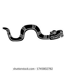 Isolated vector illustration. Stylized fantastic snake. Native American art of Aztec Indians. Pre Columbian Mexican motif. Black and white silhouette.