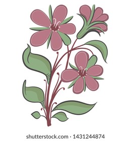 Isolated vector illustration. Stylized flower branch. Folk style.