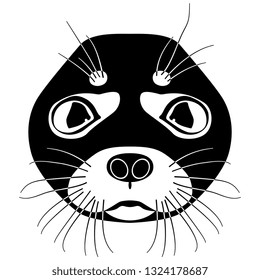 Isolated vector illustration. Stylized funny face of a seal. Black and white flat silhouette.
