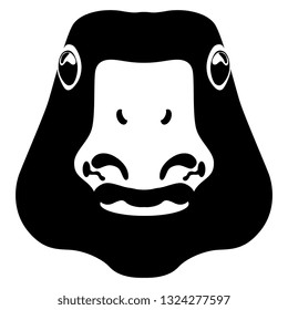 Isolated vector illustration. Stylized funny face of a goose. Black and white flat silhouette.