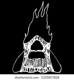 
Isolated vector illustration. Stylized funny face of a cardinal bird. Hand drawn linear doodle sketch. White silhouette on black background.