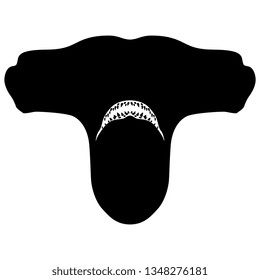 Isolated vector illustration. Stylized funny head of a hammer fish or hammerhead shark. Black and white silhouette. Logo style.