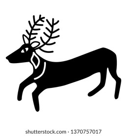 Isolated vector illustration. Stylized funny deer with antlers. Ethnic folk style. Black and white.