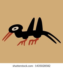 Isolated vector illustration. Stylized funny bird. Folk style. Pre Columbian tribal motif from Nacza or Nazca in ancient Peru.